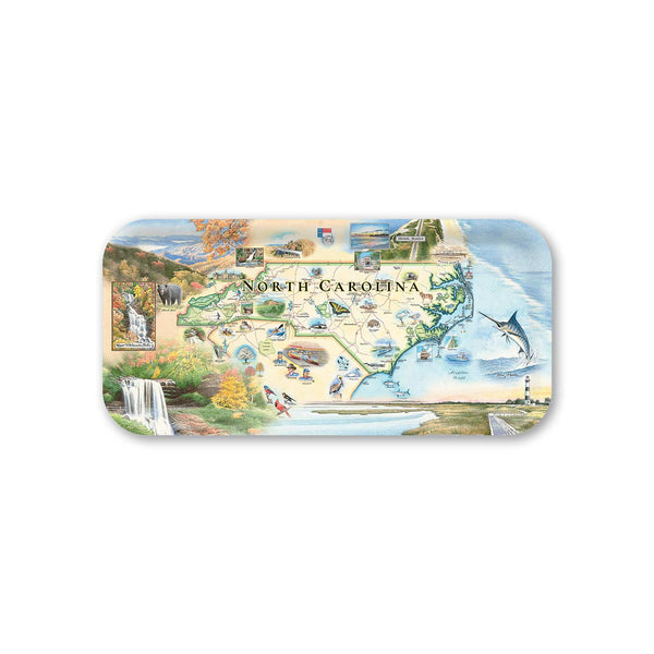 Small Serving Tray Map of North Carolina with various icons on a white background