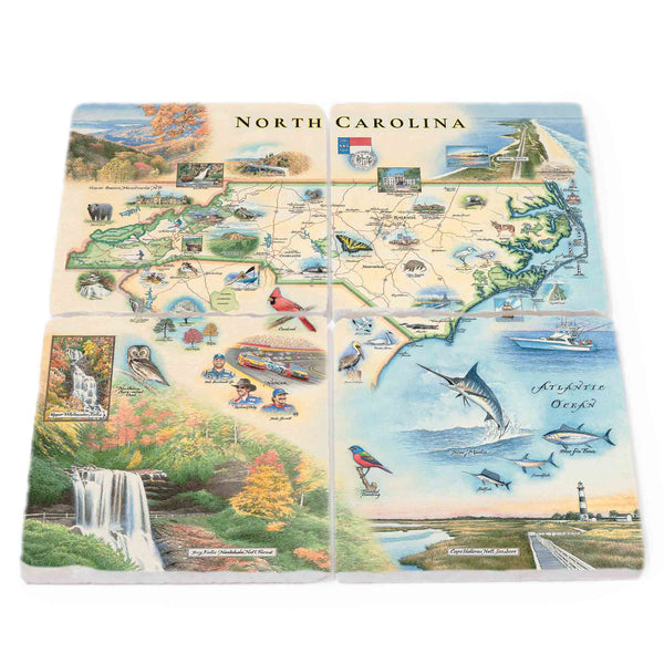 North Carolina State Natural Stone Coasters - Set of 4