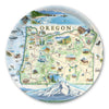 Large Round Serving Tray Map of Oregon with various icons on a decorative plate