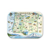Medium Rectangle Serving Tray  Map of Oregon with various icons on a white background