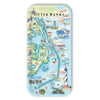 Small serving tray map of the Outer Banks, North Carolina with scenic illustrations on a white background