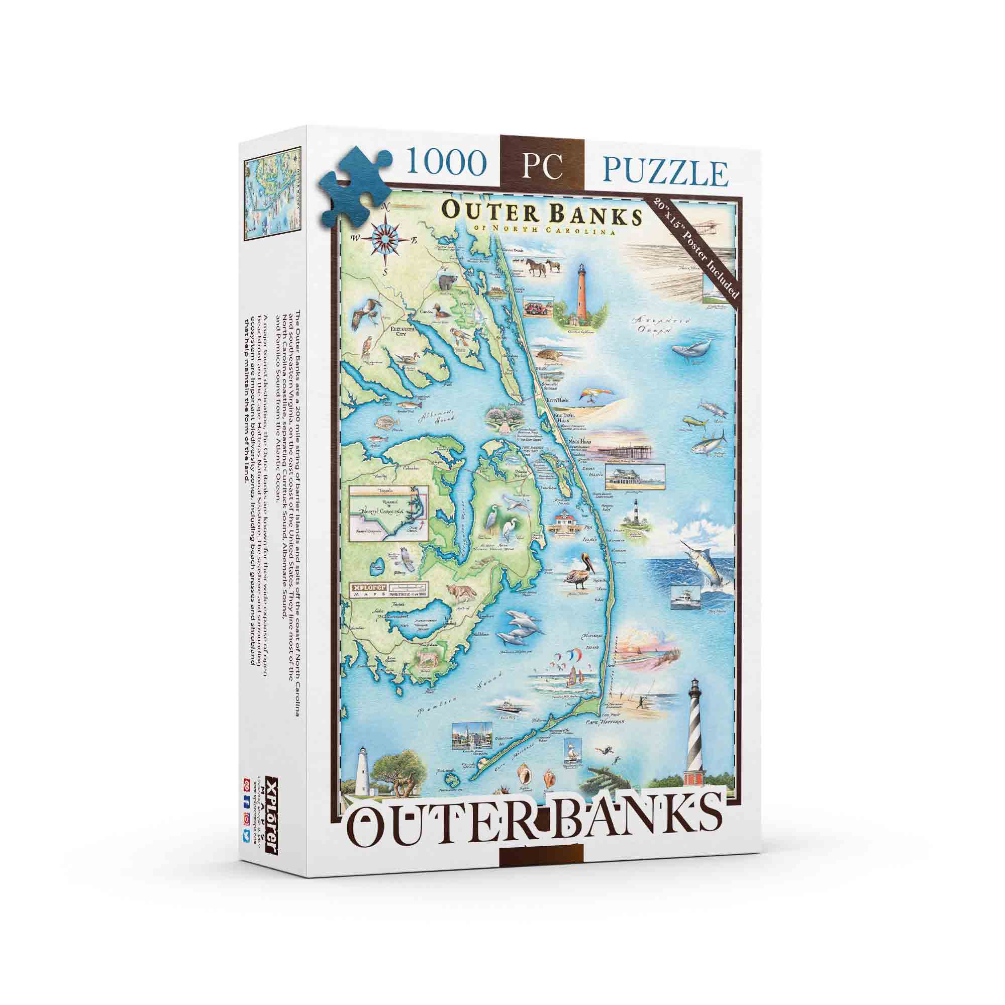 Outer Banks, North Carolina, 1000-piece jigsaw puzzle showcasing serene beach scenes, iconic lighthouses, and vibrant marine life. Ideal for beach outings and everyday adventures in North Carolina.