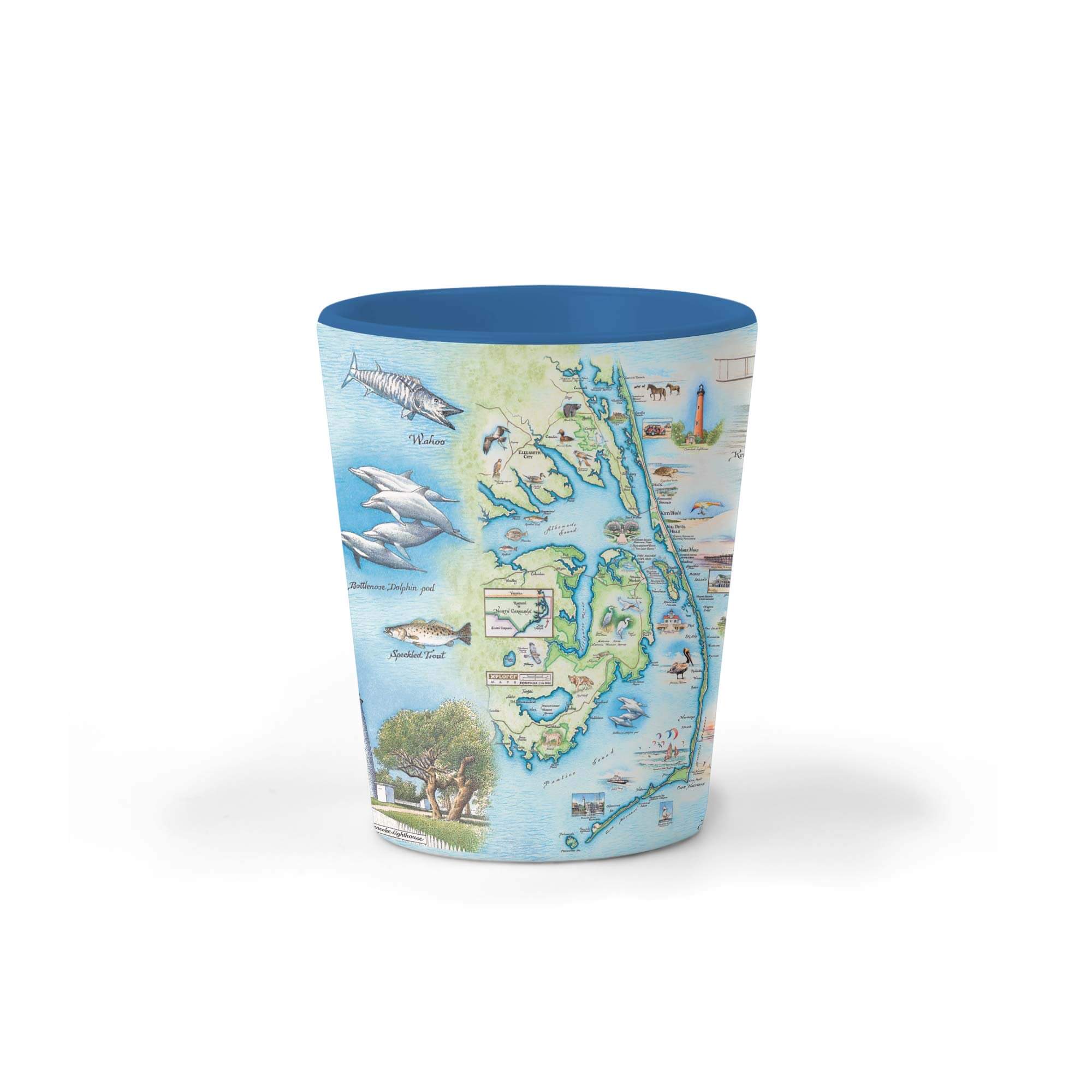Cheers to the coastal charm of the Outer Banks with this 1.5 oz blue shot glass. Featuring serene beach scenes, iconic lighthouses, and vibrant marine life, it's the perfect way to capture memories of your beach adventures in North Carolina.
