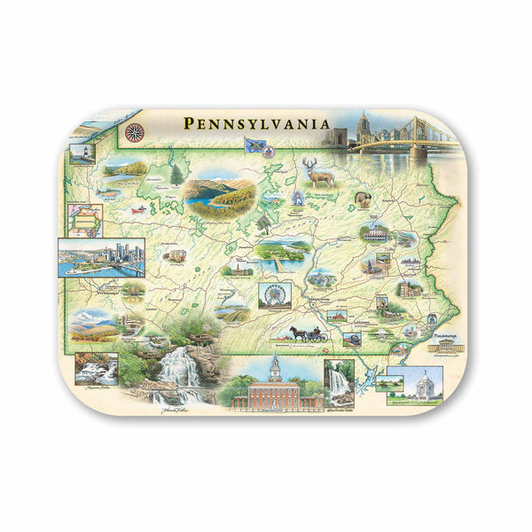 Medium Pennsylvania serving Tray map  of Pennsylvania with various landmarks on a beige background