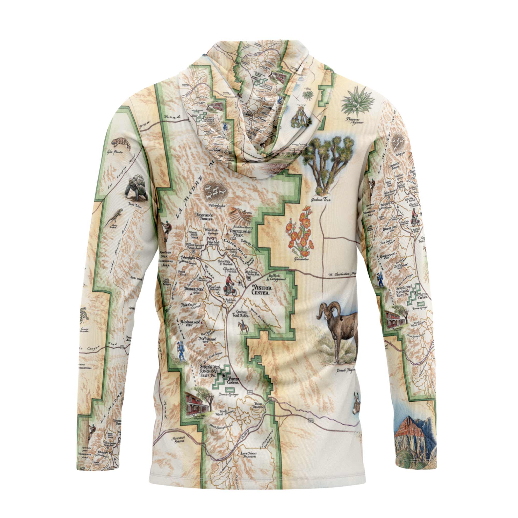 Sun shirt hoodie with map design on a white background