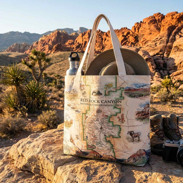 Tote bag with Red Rock Canyon design in a desert setting
