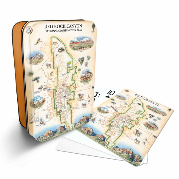 Red Rock Canyon National Park Map Playing cards that features iconic attractions, flora and fauna of that area - Orange Metal Tin
