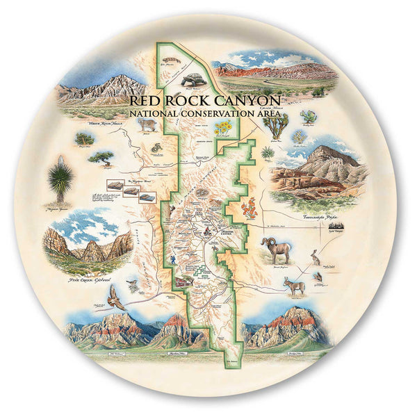 Large Round Serving Tray Map of Red Rock Canyon National Conservation Area on a decorative plate