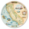 Large Round Serving Tray with a map of California featuring landmarks and scenery.