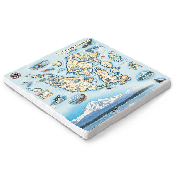 San Juan Island hand-drawn marble trivet – Xplorer Maps 6x6.