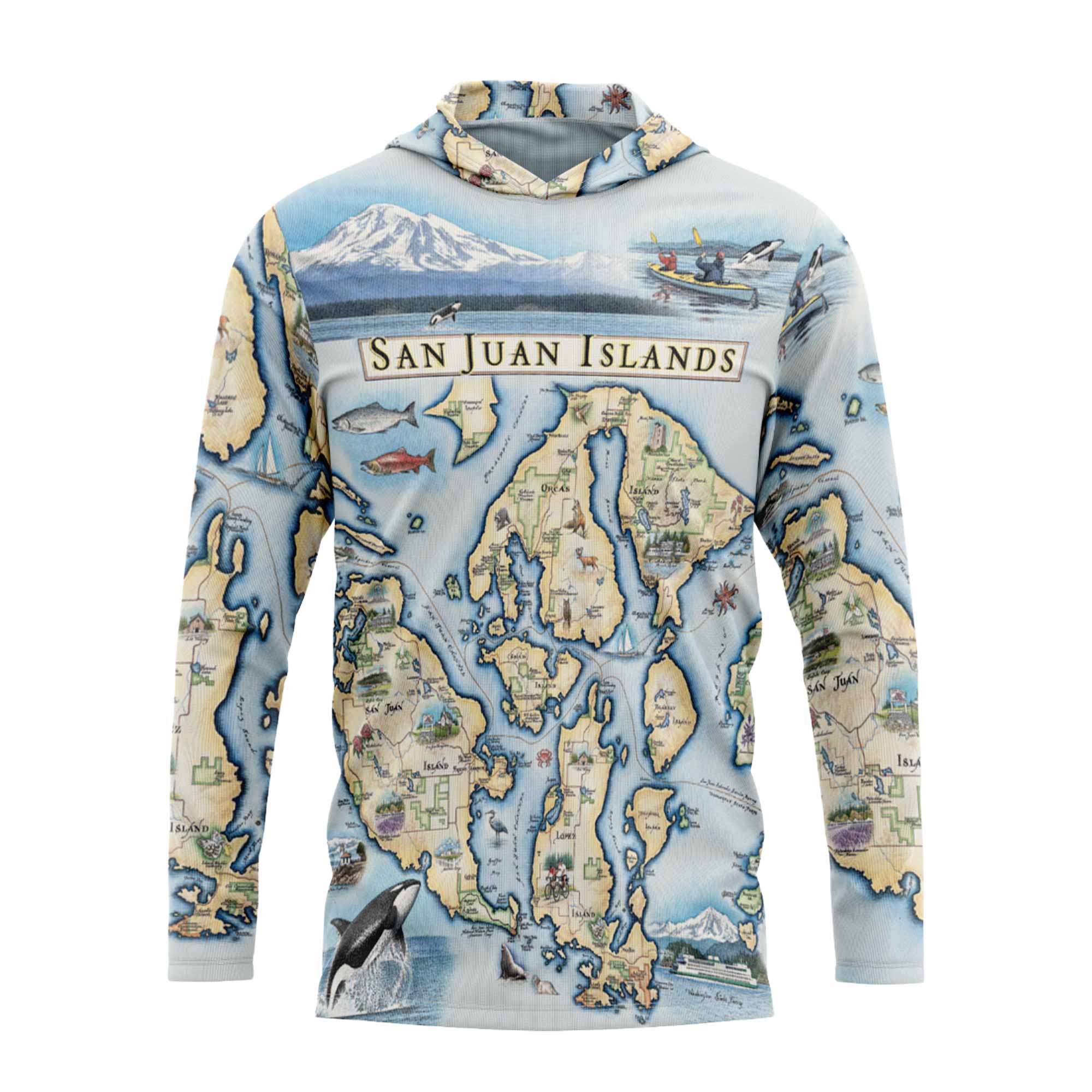 San Juan Islands Map UltraLight Sunshirt Hoodie – UPF 50+