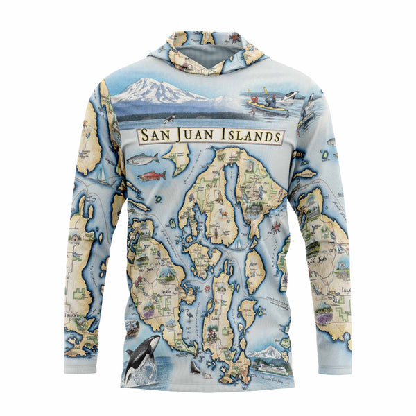 San Juan Islands Map UltraLight Sunshirt Hoodie – UPF 50+