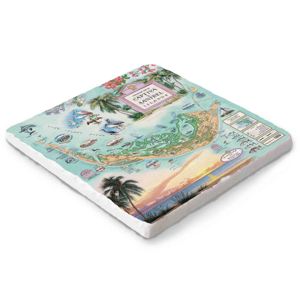 Sanibel and Captiva Islands marble trivet with hand-drawn map – Xplorer Maps 6x6.