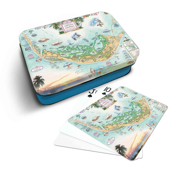Sanibel and Captiva Islands, Florida Map Playing cards that features iconic attractions, flora and fauna of that area - Blue Metal Tin