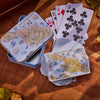 Playing cards with Santa Catalina Island map design on a wooden surface