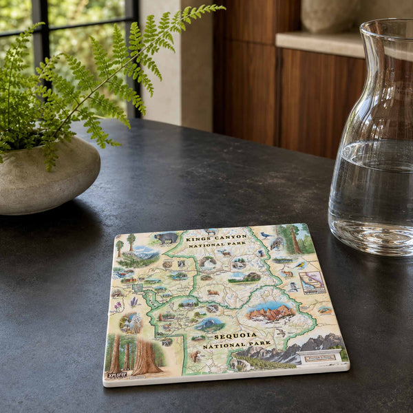 Sequoia & Kings Canyon Map Ceramic Coasters