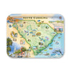 Medium Rectangle Serving Tray Map of South Carolina with various attractions and landmarks on a white background