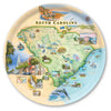 Large Round Serving Tray Map of South Carolina on a decorative plate with various icons and landmarks.