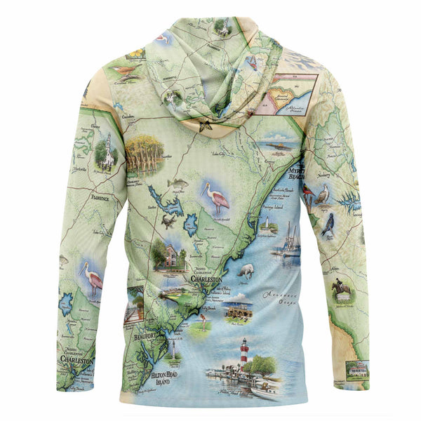Hoodie with a map design on a white background