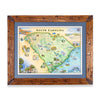  Montana Scraped Pine Frame with Blue Mat of South Carolina map by Chris Robitaille features landmarks like Charleston, Myrtle Beach, Hilton Head Island, and Congaree National Park. Highlighting Columbia, Greenville, and more, this 24"x18" art print captures South Carolina's charm.