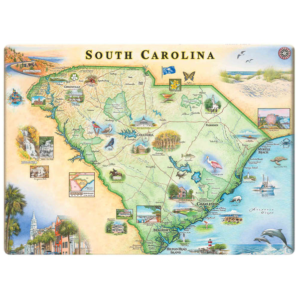 South Carolina map magnet featuring hand-drawn artwork by Chris Robitaille, perfect for home decor and gifts.