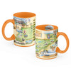 16 oz. Tennessee Map Ceramic Mug featuring hand-drawn illustrations of the state’s landmarks, rivers, and scenic beauty.