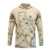 Hoodie with a detailed map design on a white background