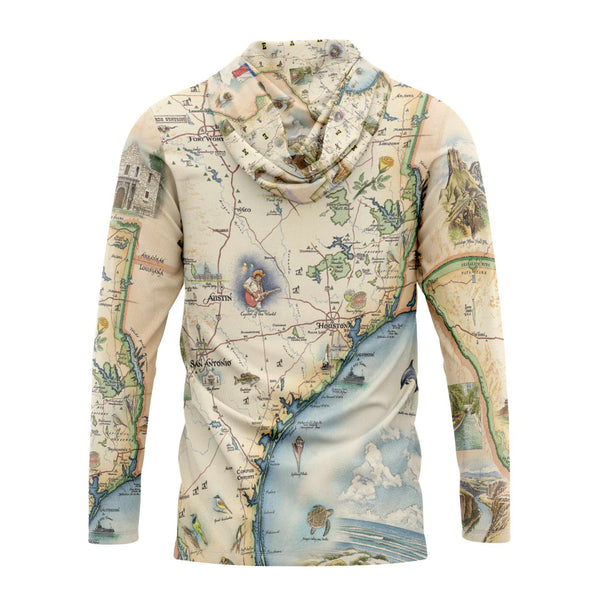 Hoodie with vintage map design on a white background