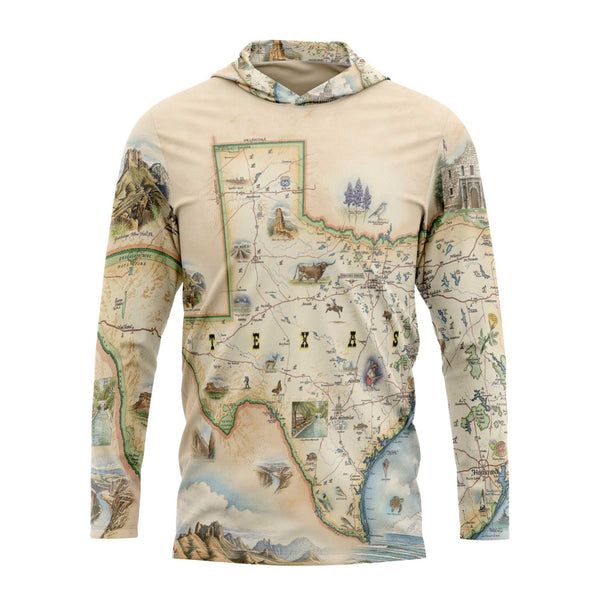 Hoodie with a detailed map design on a white background