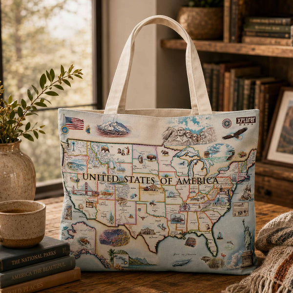USA Map Canvas Tote Bag