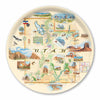 Round  Map Serving Tray of Utah featuring various landscapes and landmarks.