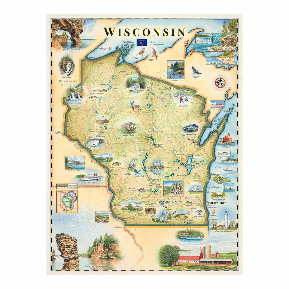 Wisconsin Map | Hand-Drawn by Chris Robitaille | Xplorer Maps
