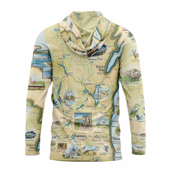 Hoodie with a map design on a white background