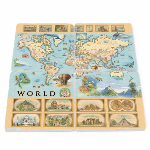 World Natural Stone Coasters - Set of 4
