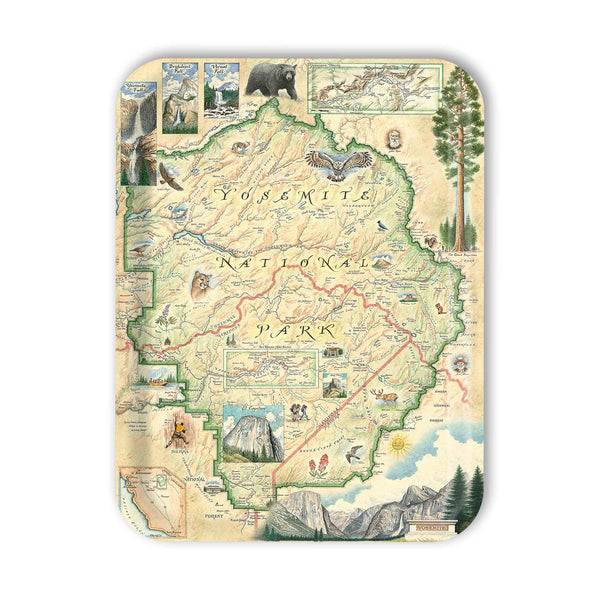 Large Rectangle Tray Map of Yosemite National Park with illustrations on a white background
