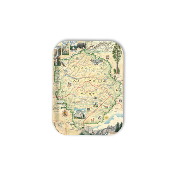 Rectangular medium serving tray of Yosemite  map design on a white background
