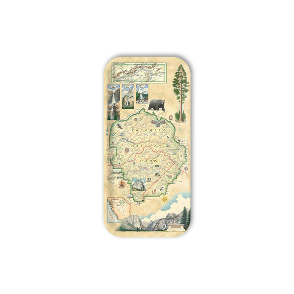 Yosemite Map-themed serving tray with illustrations on a white background