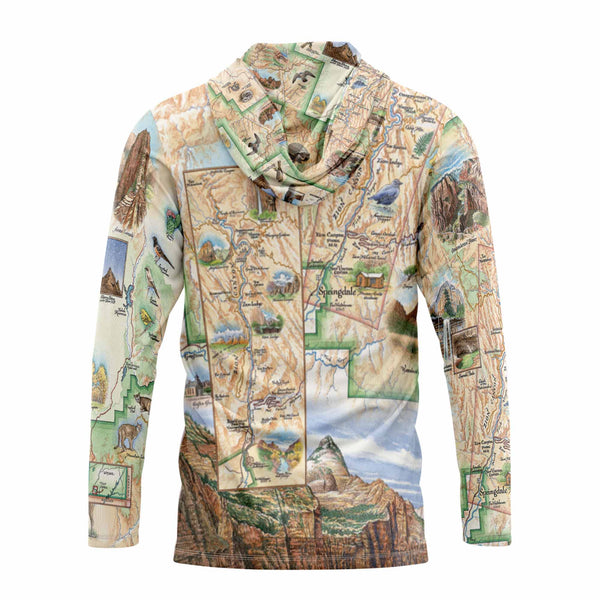 Hoodie with map design on a white background