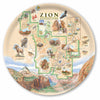 Large Round Serving Tray Map of Zion National Park with illustrations of animals and landscapes on a decorative plate.