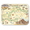 Serving Tray Map of Badlands National Park with illustrations of animals and landscapes on a beige background
