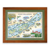 1000 Islands hand-drawn map in a Montana Flathead Lake reclaimed larch wood frame and green mat. 