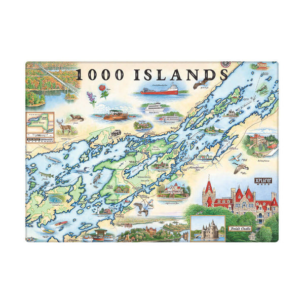 1000 Islands Magnets are designed around the exquisite watercolor art of Xplorer Maps artist Chris Robitaille. Made in the USA - 3.5" x 2.5". Magnet features Bolt Castle and Singer Castle.