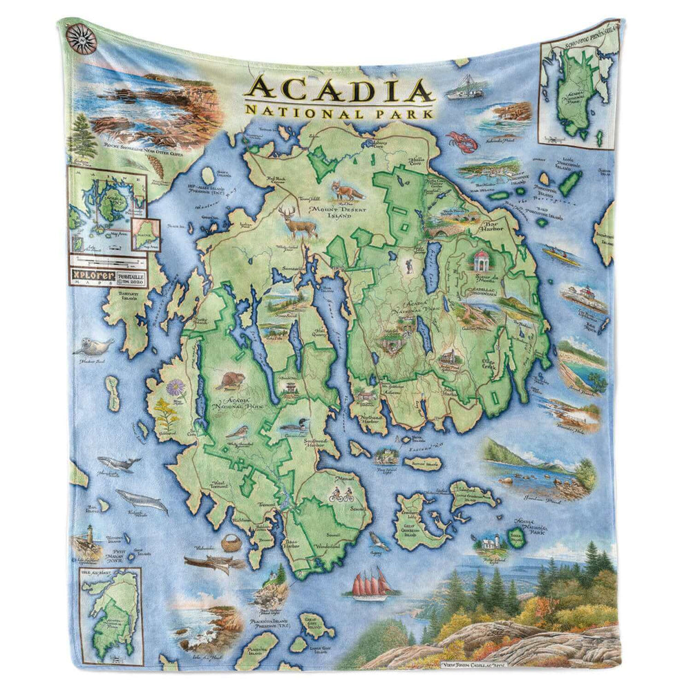 Acadia National Park Map Fleece Blanket