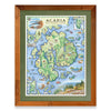 Acadia National Park hand-drawn map in a Montana Flathead Lake reclaimed larch wood frame and green mat. 