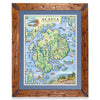 Acadia National Park hand-drawn map in a Montana hand-scraped pine wood frame with blue mat.