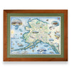 Alaska State hand-drawn map in a Montana Flathead Lake reclaimed larch wood frame and green mat. 