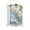  Puzzle featuring a map of Alaska's southeast Inside Passage. Map features the Pacific Ocean, bears, whale, mountain goat & sheep. Including the towns of Sitka, Juneau, Ketchikan, and others.