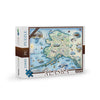 Alaska State map puzzle by Xplorer Maps. The Map features Anchorage, Juneau, Fair Banks, Denali National Park, Iditarod Trail Sled Dog Race, bears, elk, moose, whales, a mountain goat & a sheep. 