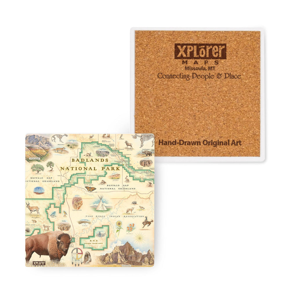 Badlands National Park Map Ceramic Coasters