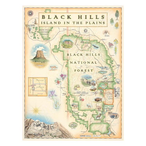 Banff National Park Hand-Drawn Map in earth tone colors. It features grizzly bears, elk, mountain lions, and wolves. his map highlights Lake Louise, Moraine Lake, Lake Minnewanka, Peyto Lake, Emerald Lake,  Mount Rundle, Mount Assiniboine, Cascade Mountain, Castle Mountain, Mount Temple, and Fairmont Banff Springs Hotel. Wildlife includes elk, mountain lions, Bald Eagles,  gray wolves, Bighorn Sheep, black & Grizzly bears, moose, Great Horned owls, beavers, and more. Measures 18x24.